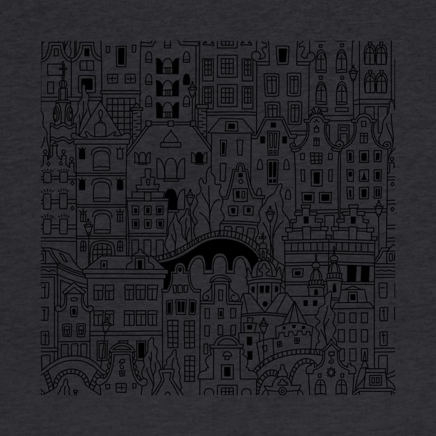 Black and white Seamless pattern, Amsterdam typical dutch houses by kavalenkava